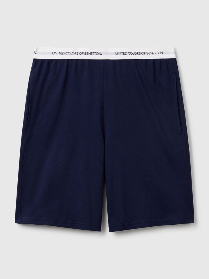 Benetton Shorts With Logoed Elastic Dark Blue
