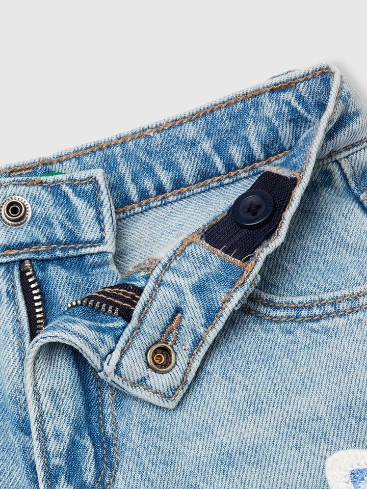 Benetton Shorts With Macramé Flowers Light Blue