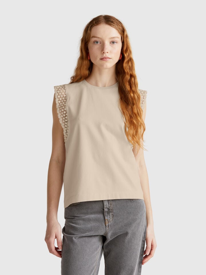 benetton Sleeveless top with macramè Beige