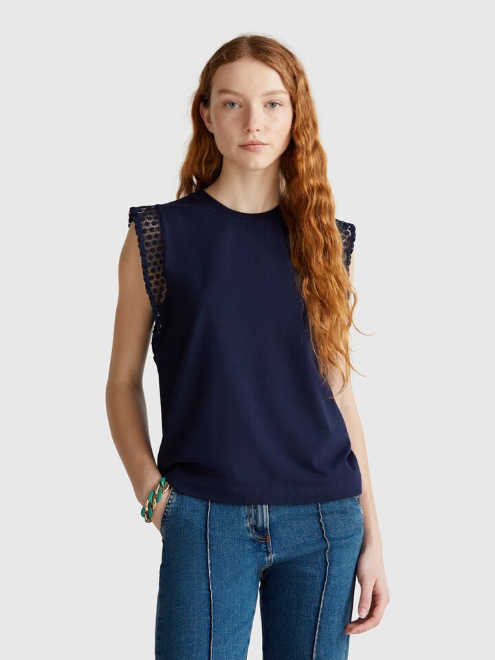 benetton Sleeveless top with macramè Dark Blue