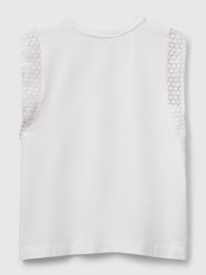 Benetton Sleeveless Top With Macramè White