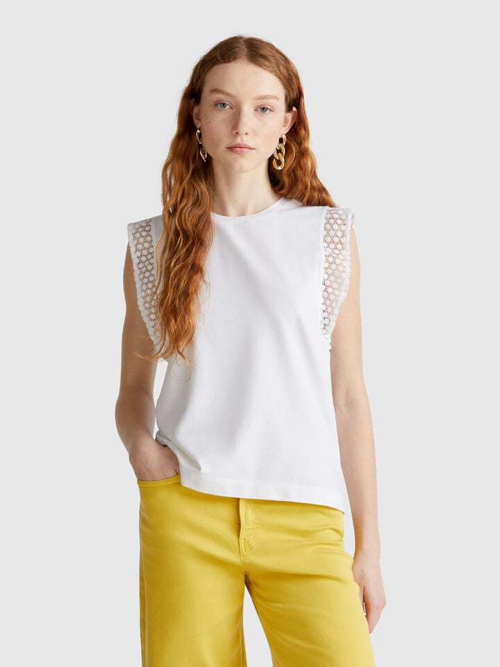 benetton Sleeveless top with macramè White