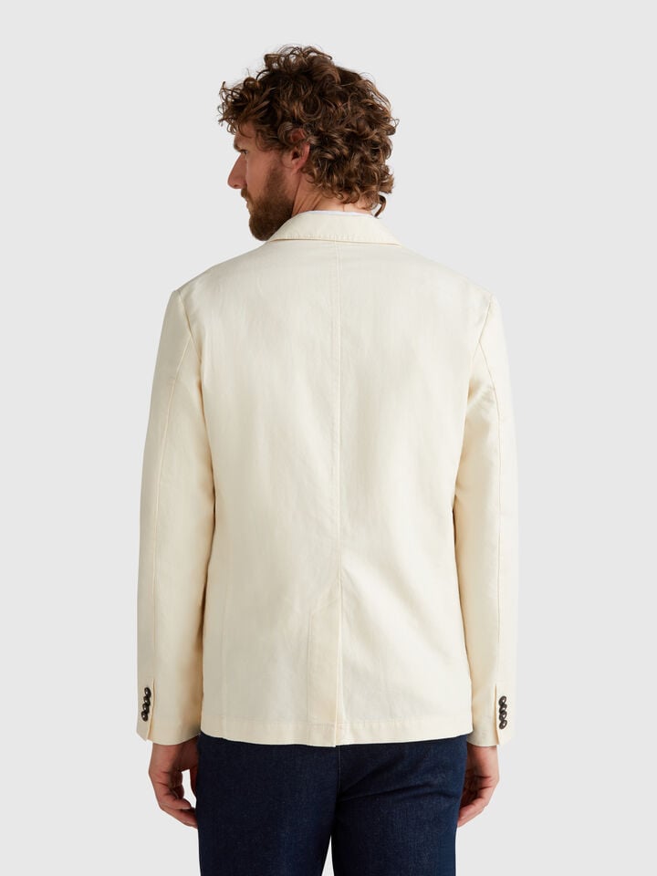 Benetton Slim Fit Blazer In Linen Blend Beige