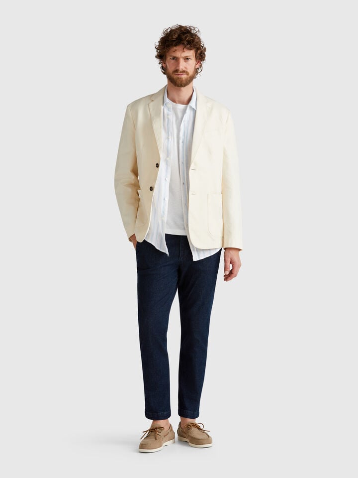 Benetton Slim Fit Blazer In Linen Blend Beige
