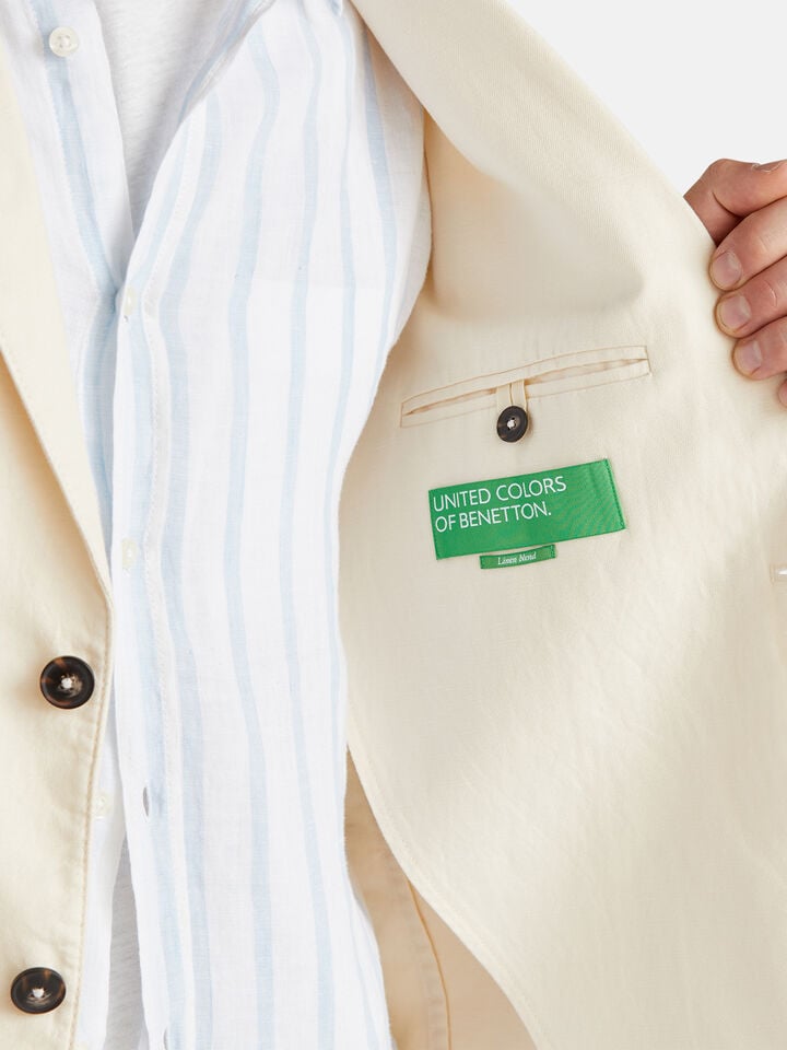 Benetton Slim Fit Blazer In Linen Blend Beige