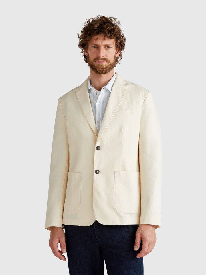 benetton Slim fit blazer in linen blend Beige