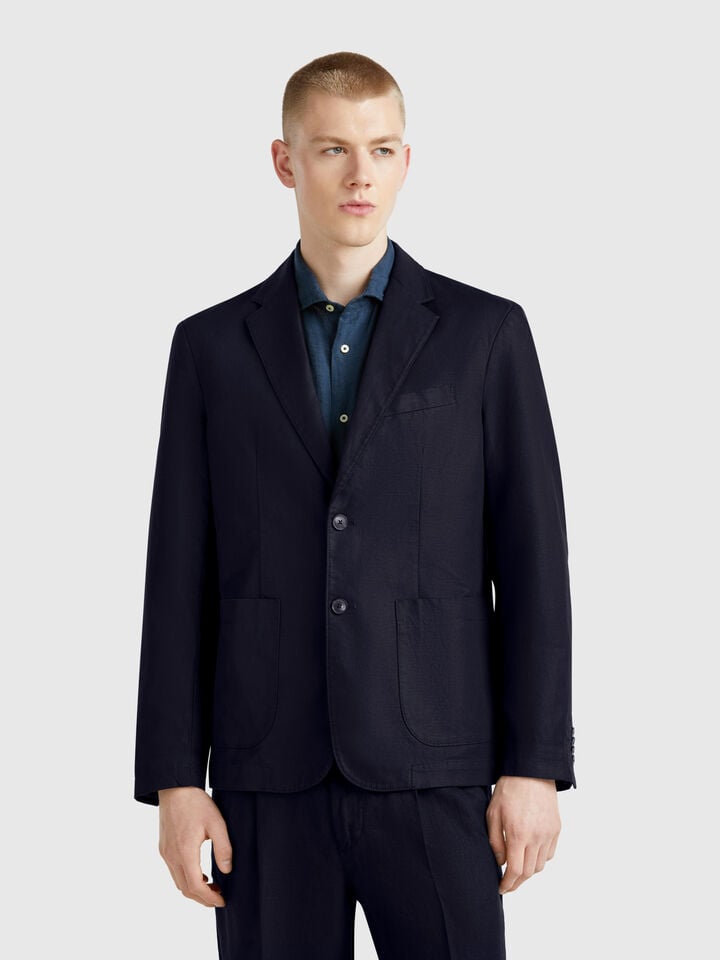 benetton Slim fit blazer in linen blend Dark Blue
