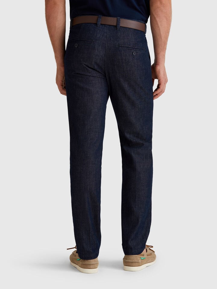 Benetton Slim Fit Chambray Chinos Blue