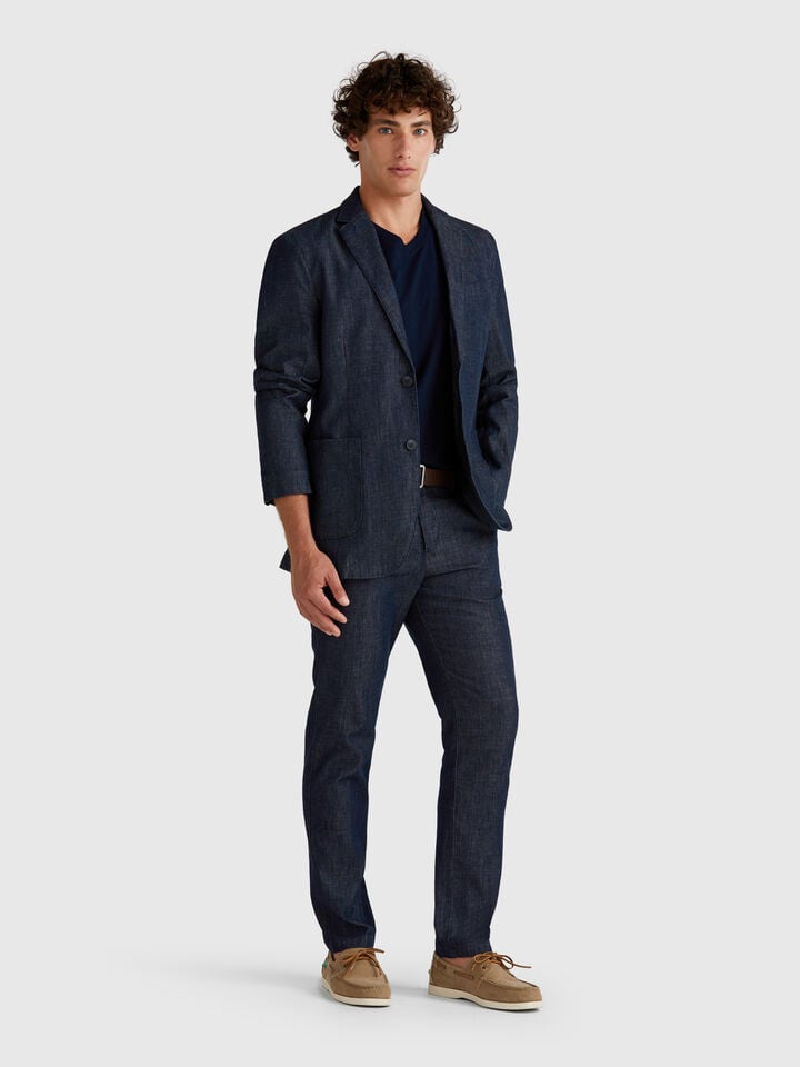 Benetton Slim Fit Chambray Chinos Blue
