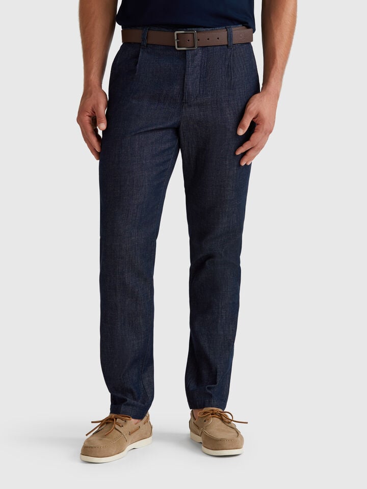benetton Slim fit chambray chinos Blue