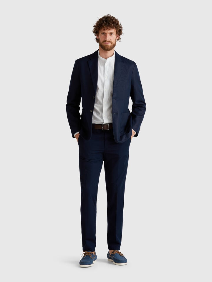 Benetton Slim Fit Chinos In Light Cotton Dark Blue