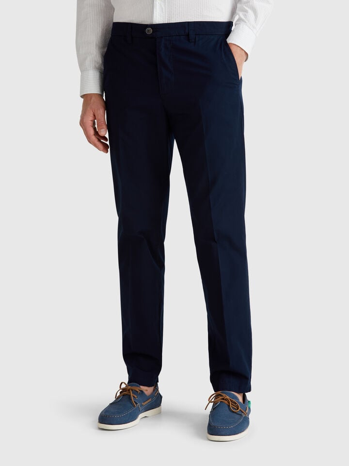 Benetton Slim Fit Chinos In Light Cotton Dark Blue