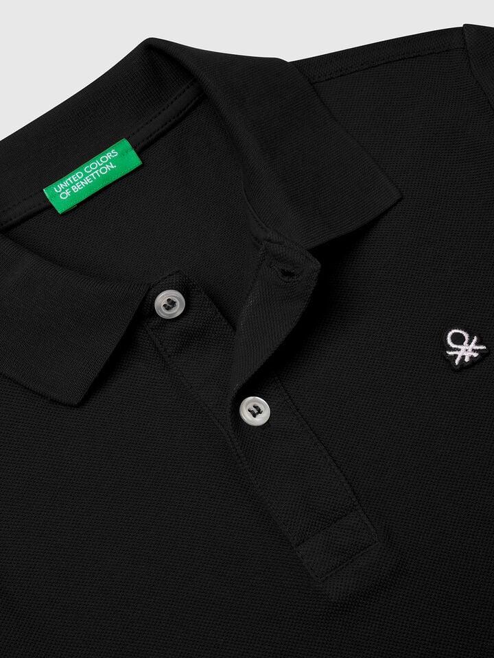 Benetton Slim Fit Polo In Pure Cotton Black