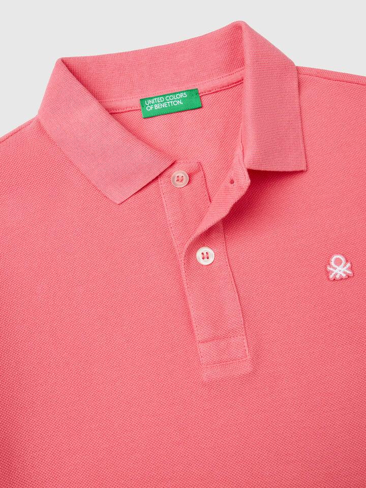 Benetton Slim Fit Polo In Pure Cotton Cyclamen