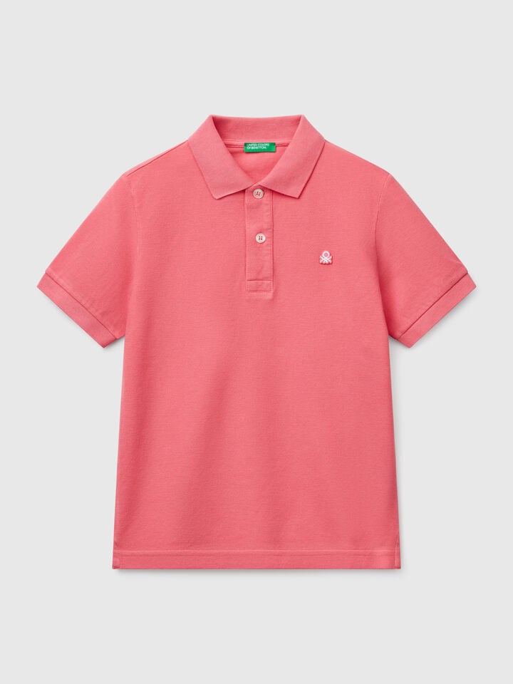 Benetton Slim Fit Polo In Pure Cotton Cyclamen