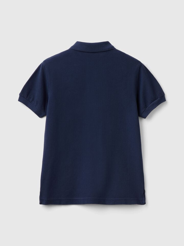 Benetton Slim Fit Polo In Pure Cotton Dark Blue