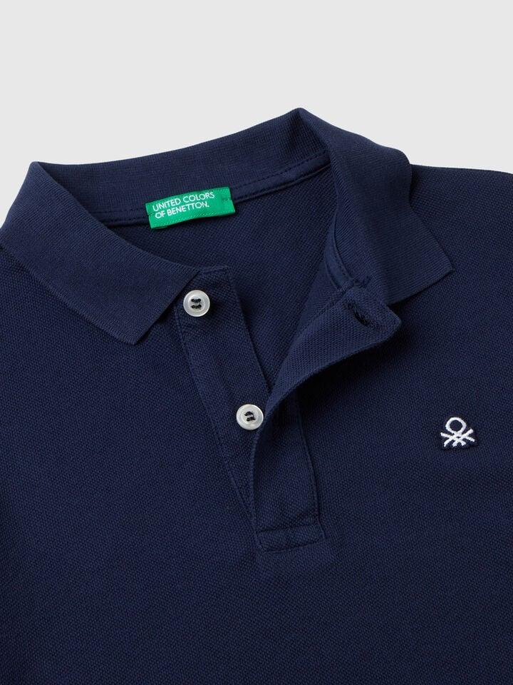 Benetton Slim Fit Polo In Pure Cotton Dark Blue