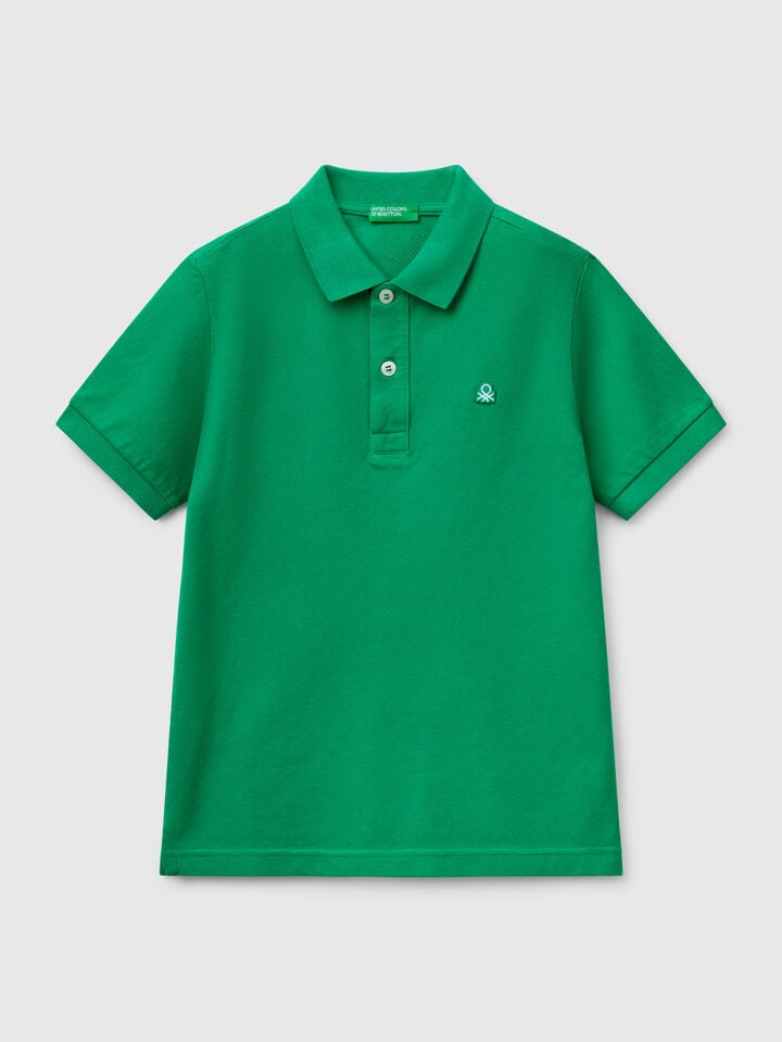 Benetton Slim Fit Polo In Pure Cotton Green
