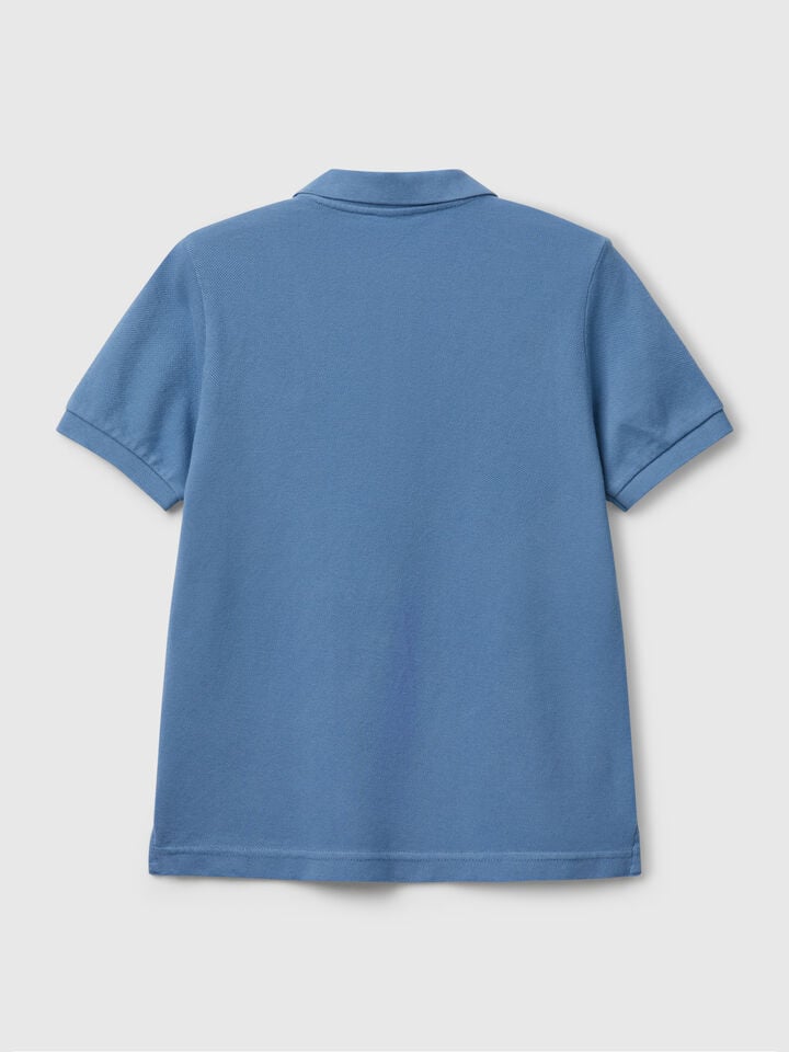 Benetton Slim Fit Polo In Pure Cotton Light Blue