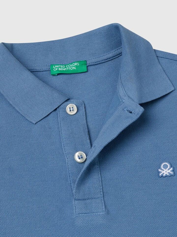 Benetton Slim Fit Polo In Pure Cotton Light Blue
