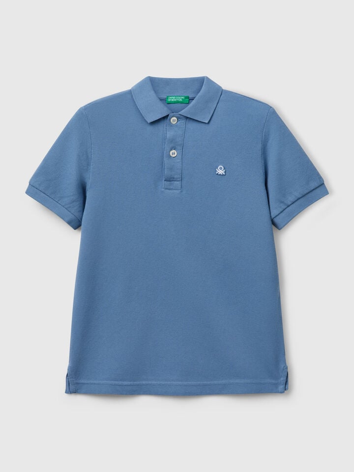 benetton Slim fit polo in pure cotton Light Blue