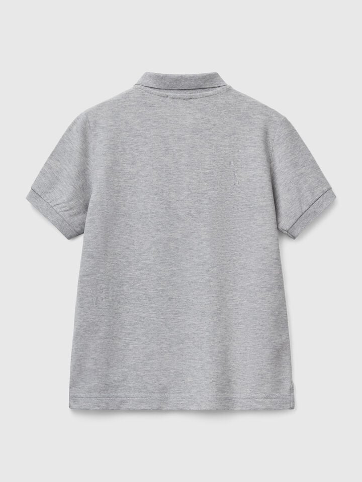Benetton Slim Fit Polo In Pure Cotton Light Gray