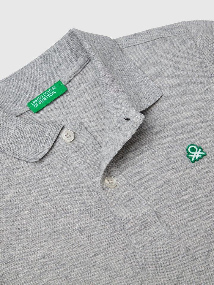 Benetton Slim Fit Polo In Pure Cotton Light Gray
