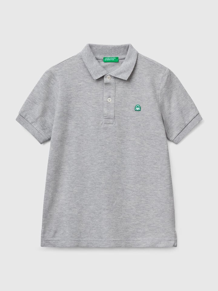 Benetton Slim Fit Polo In Pure Cotton Light Gray
