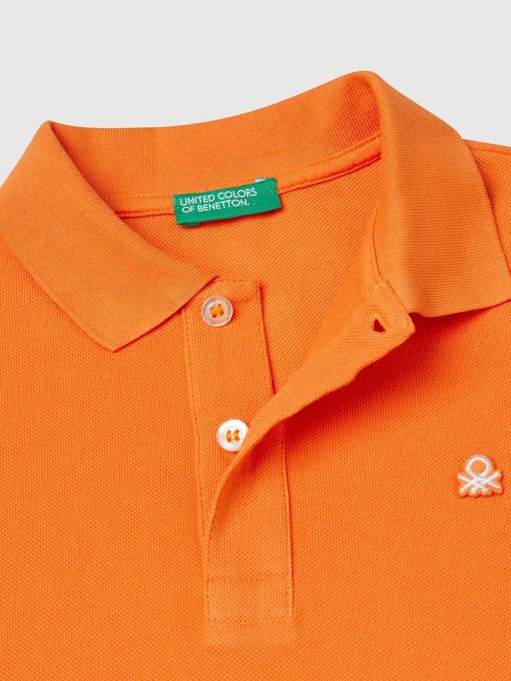 Benetton Slim Fit Polo In Pure Cotton Orange