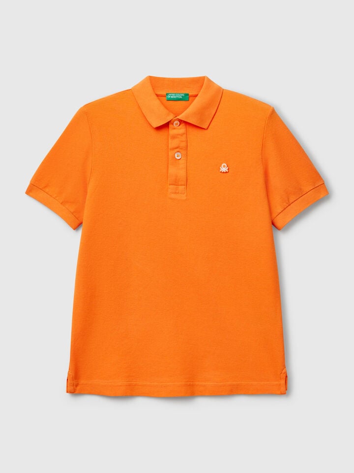 Benetton Slim Fit Polo In Pure Cotton Orange