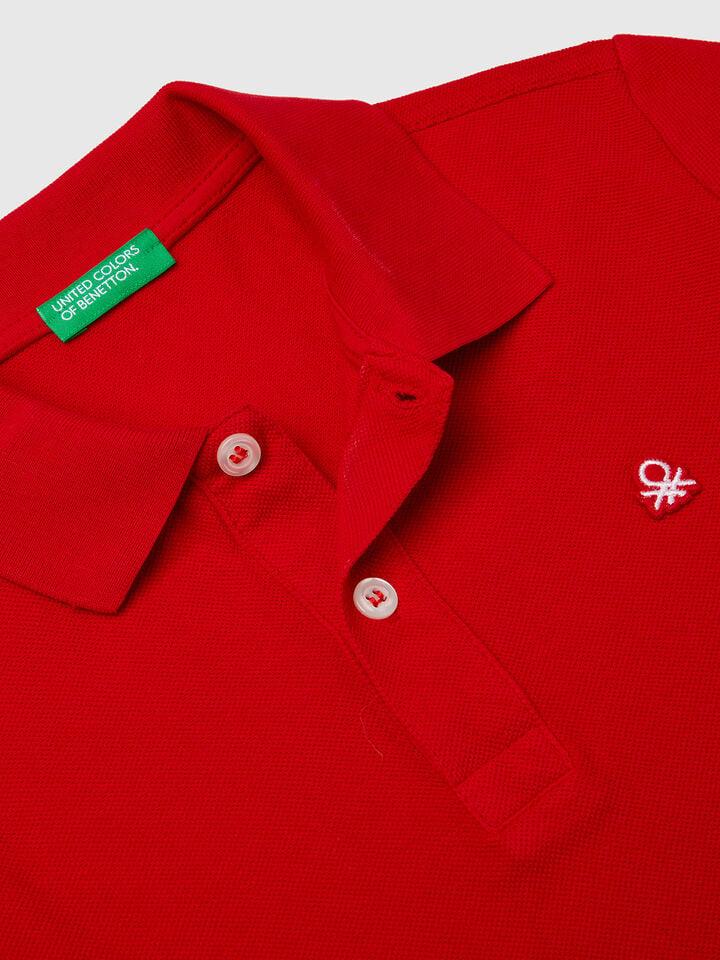 Benetton Slim Fit Polo In Pure Cotton Red