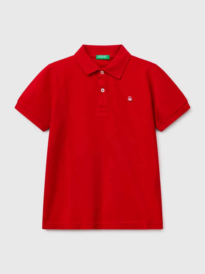 Benetton Slim Fit Polo In Pure Cotton Red