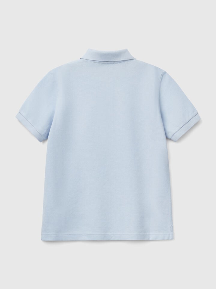 Benetton Slim Fit Polo In Pure Cotton Sky Blue