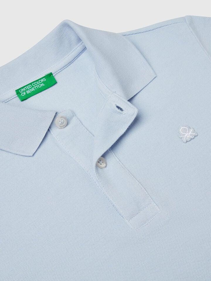 Benetton Slim Fit Polo In Pure Cotton Sky Blue