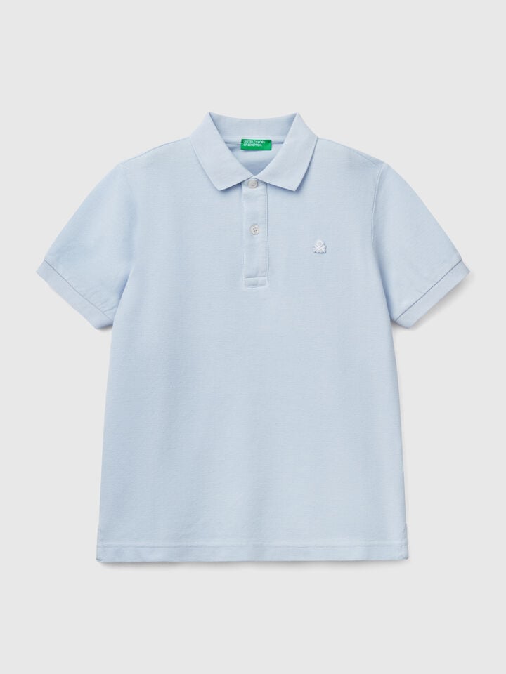benetton Slim fit polo in pure cotton Sky Blue