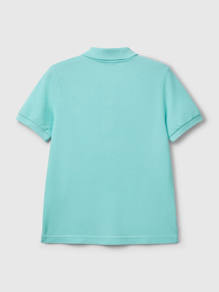 Benetton Slim Fit Polo In Pure Cotton Turquoise