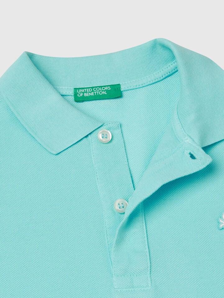 Benetton Slim Fit Polo In Pure Cotton Turquoise