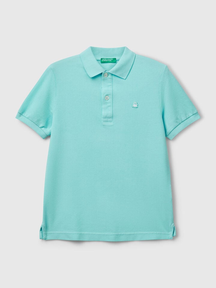 benetton Slim fit polo in pure cotton Turquoise