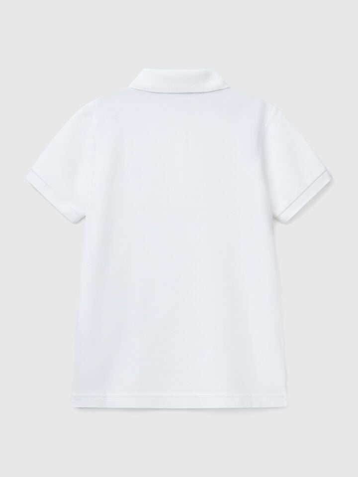 Benetton Slim Fit Polo In Pure Cotton White