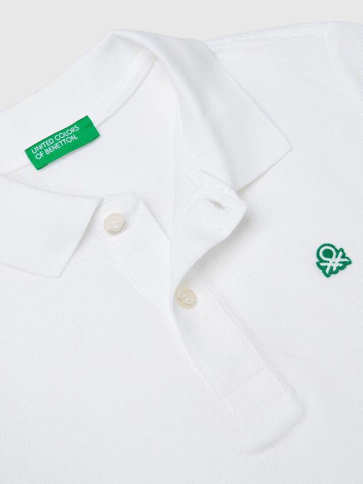 Benetton Slim Fit Polo In Pure Cotton White