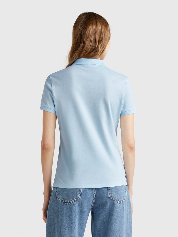Benetton Slim Fit Polo In Stretch Cotton Sky Blue