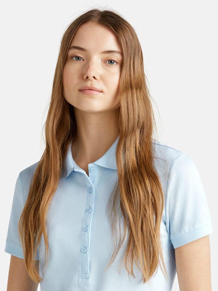 Benetton Slim Fit Polo In Stretch Cotton Sky Blue