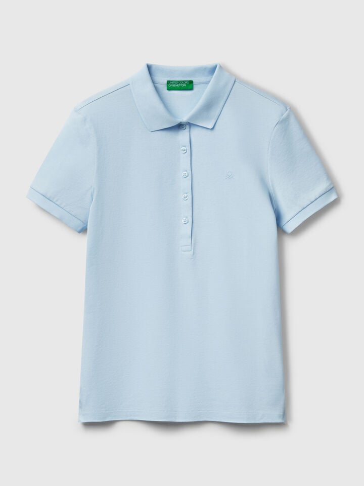 Benetton Slim Fit Polo In Stretch Cotton Sky Blue