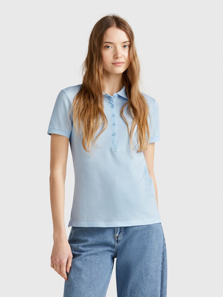 benetton Slim fit polo in stretch cotton Sky Blue