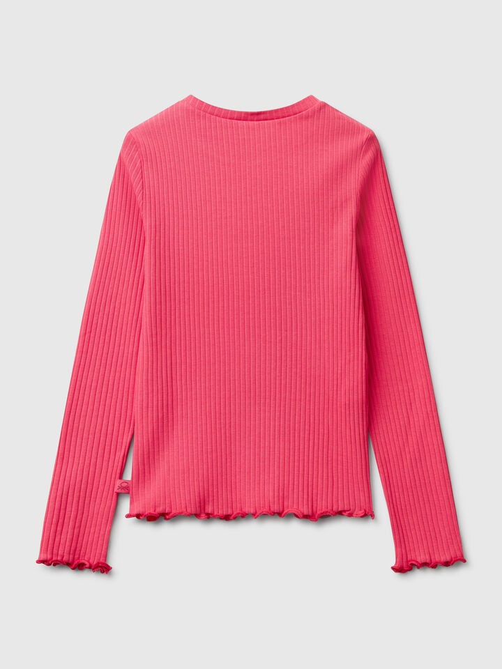 Benetton Slim Fit Stretch Cotton T-shirt Cyclamen