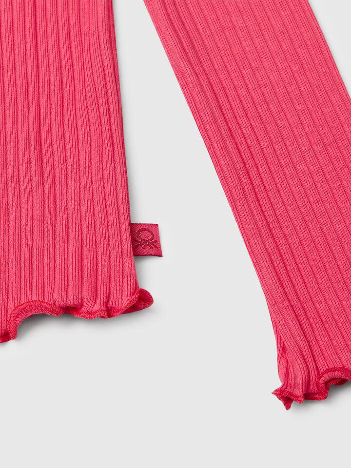 Benetton Slim Fit Stretch Cotton T-shirt Cyclamen