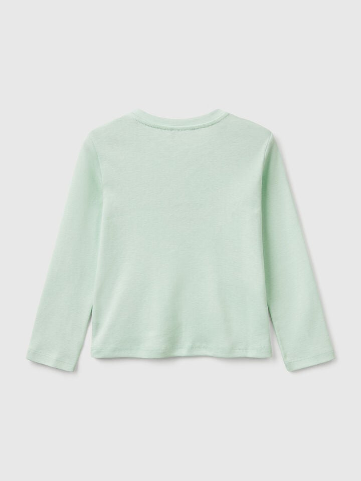 Benetton Slim Fit T-shirt With Glittery Print Aqua