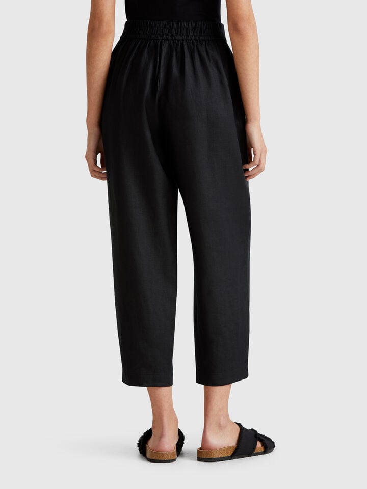 Benetton Soft Trousers In Pure Linen Black
