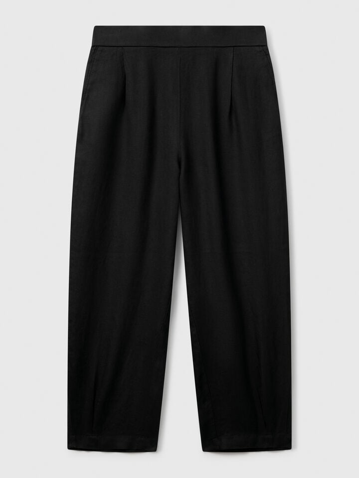 Benetton Soft Trousers In Pure Linen Black