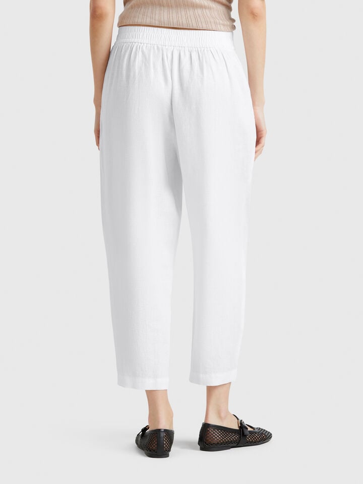 Benetton Soft Trousers In Pure Linen White